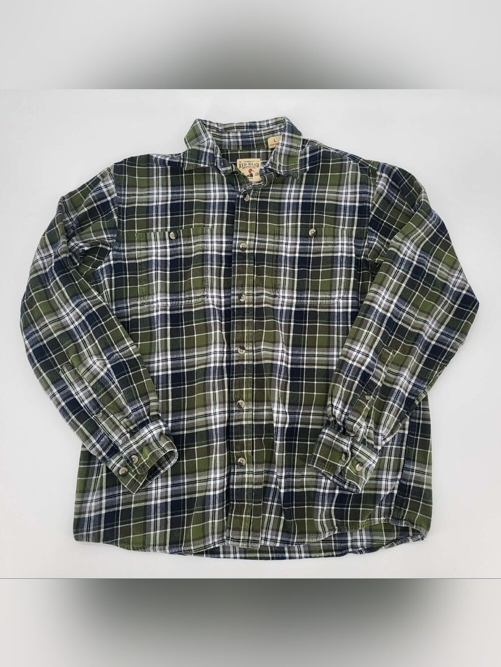 RedHead Men's Olive Green Plaid Flannel Shirt